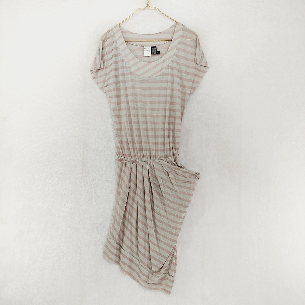Kitchen Orange Baka Gray Cream Stripes Summer Midi Dress P2615